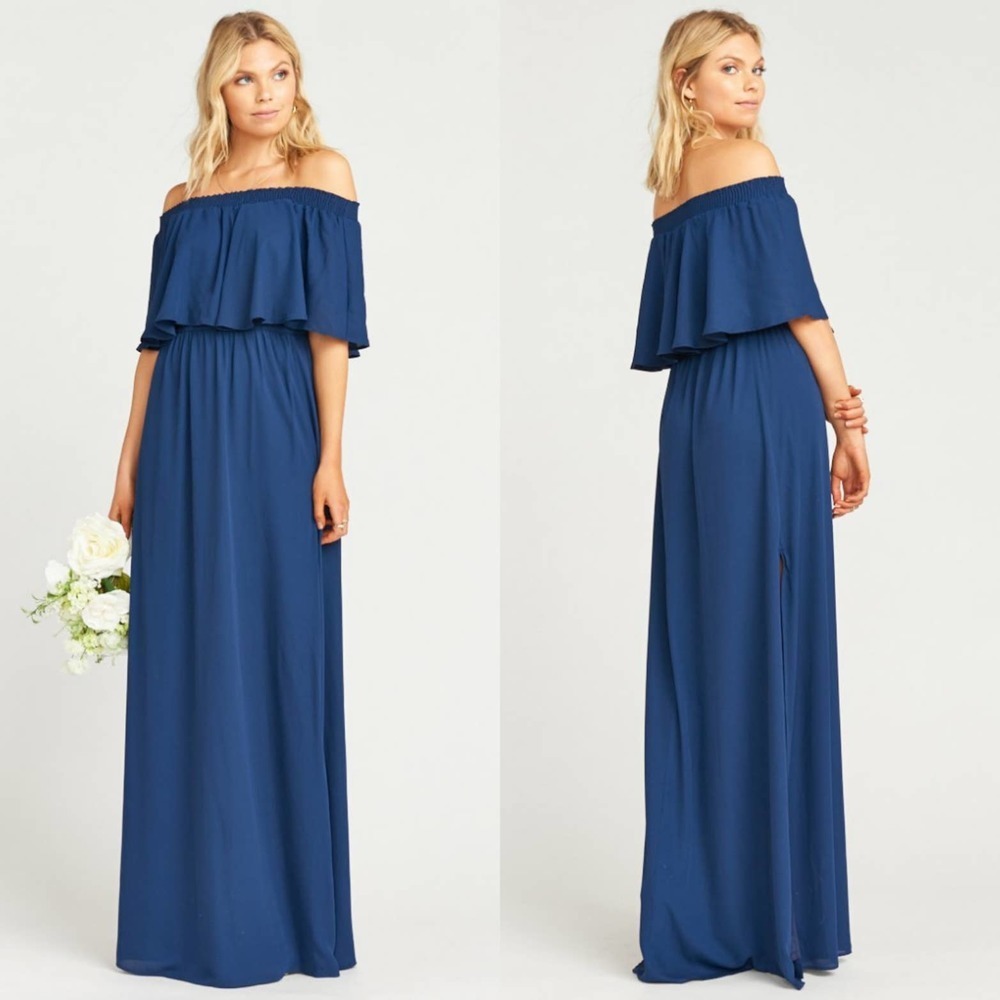 Show Me Your MuMu Off-Shoulder Maxi Dress in Navy Blue